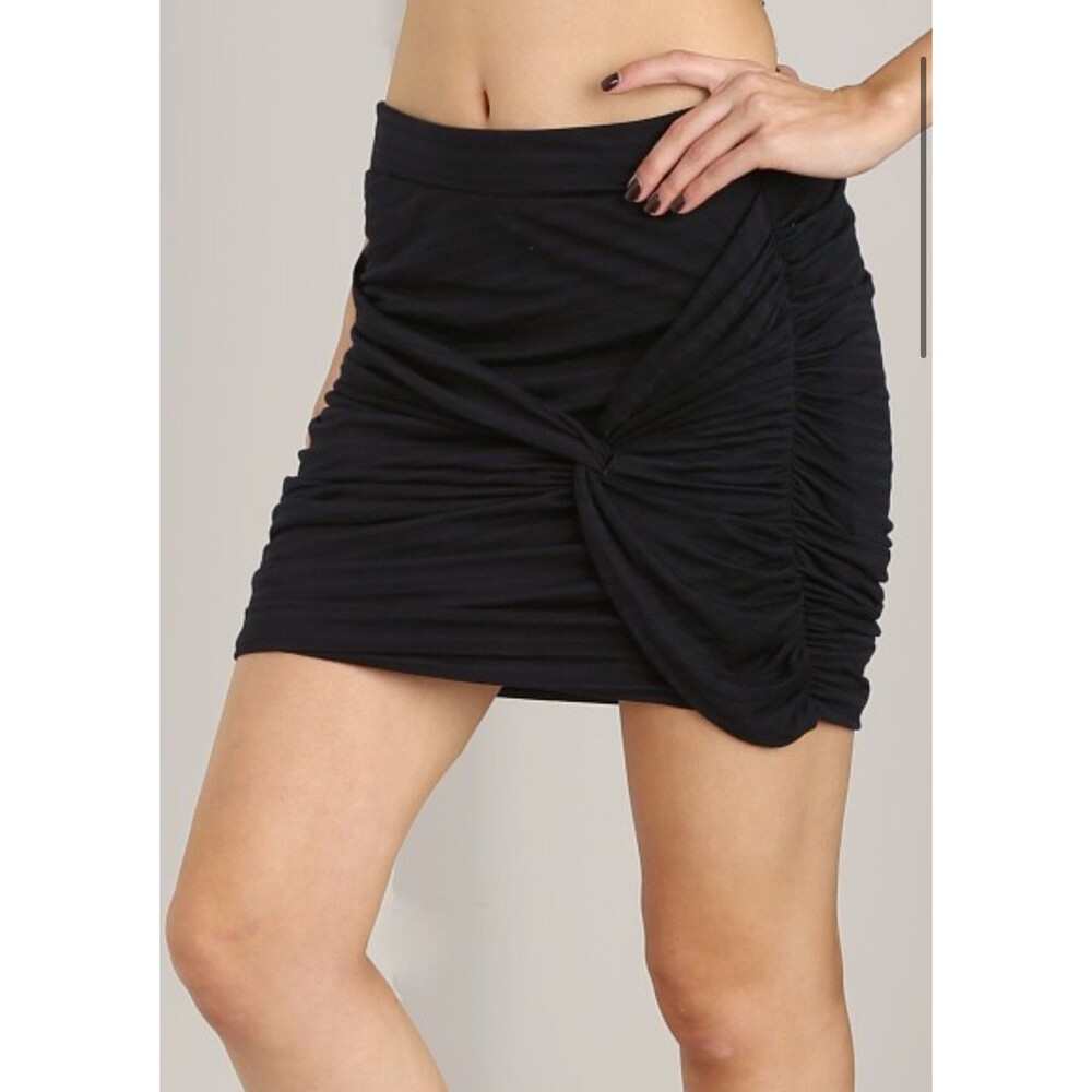 Free People Black Night Dreamer Twist Ruched Jersey Mini Skirt Size M Casual